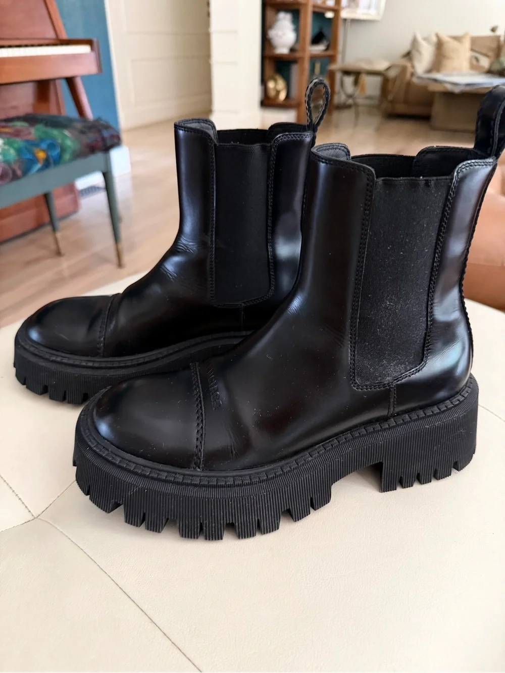 Balenciaga Black Leather Platform Chelsea Ankle Boots